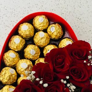 Small Heart Red Roses And Ferrero Rochers Gift Box