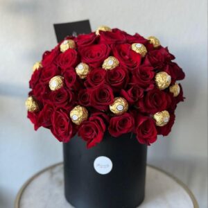 Medium red roses with Ferrero Rocher gift box